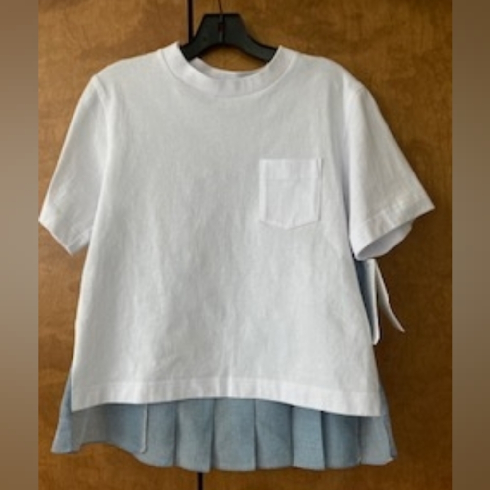 Sacai, 2,White Blue Short Sleeve Layered Top - Picture 4 of 8